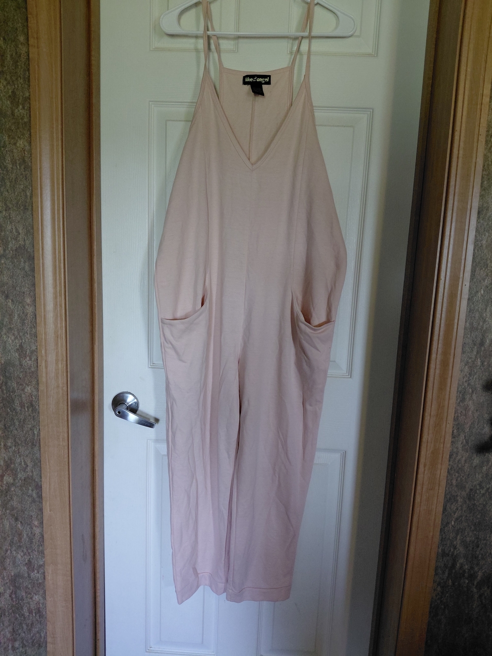 like an angel Pale Blush V‑Neck Wide‑Leg Jumpsuit with Pockets-M
